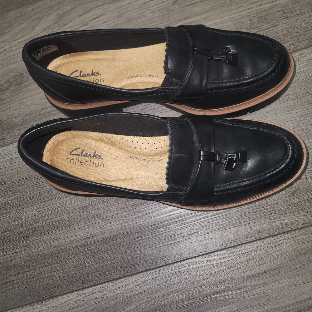 Clarks Black Leather Loafers